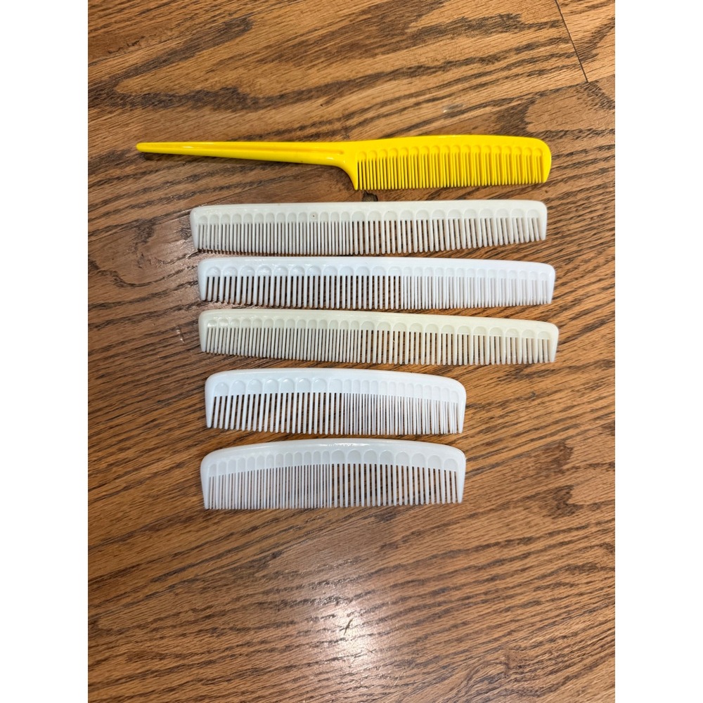 Vintage Tupperware Hair Combs Set of 6 Yellow White Rat Tail Styling